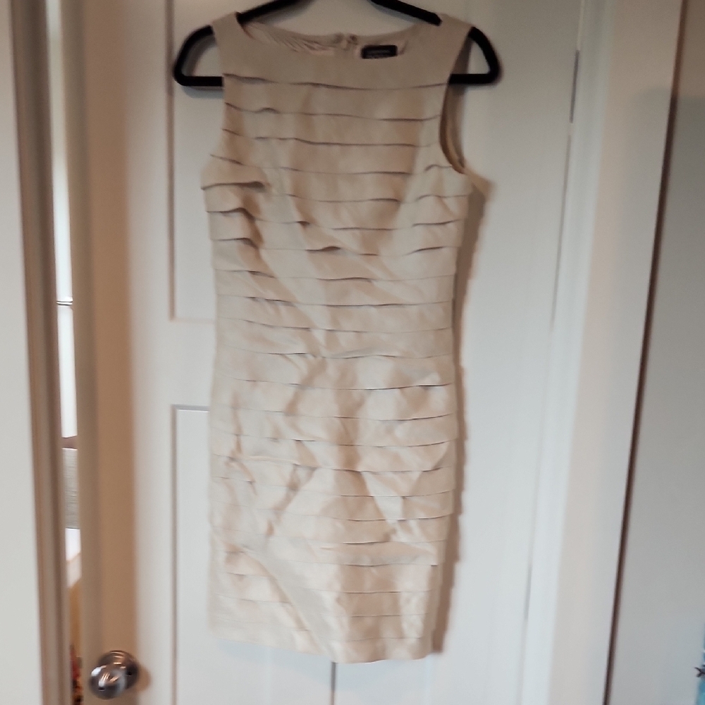 Adrianna Papell Champagne Shutter Pleated Sheath Mini Dress